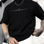 Baskılı Oversize Bisiklet Yaka T-shirt - Siyah