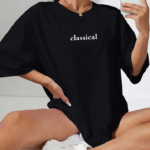 Baskılı Oversize Bisiklet Yaka T-shirt - Siyah