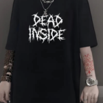 Baskılı Oversize Bisiklet Yaka T-shirt - Siyah