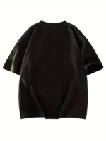 Baskılı Oversize Bisiklet Yaka T-shirt - Siyah - Görsel 4