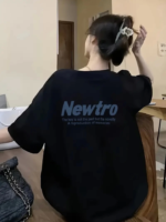 Baskılı Oversize Bisiklet Yaka T-shirt - Siyah