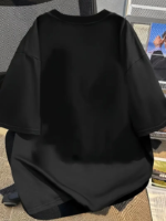 Baskılı Oversize Bisiklet Yaka T-shirt - Siyah - Görsel 2