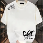 Baskılı Oversize Bisiklet Yaka T-shirt - Beyaz