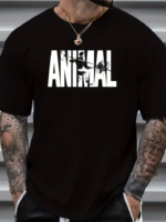 ANIMAL Desen Baskı Erkek Oversive Tişört, Grafik Tişört Erkek Yazlık Outdoor Kıyafetleri, Sporda Ve Günlük Giyime Uygun  - Siyah