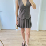 Takım Görünümlu Yelekli Mini Elbise- Füme