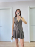 Takım Görünümlu Yelekli Mini Elbise- Füme - Görsel 2