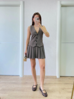 Takım Görünümlu Yelekli Mini Elbise- Füme - Görsel 4