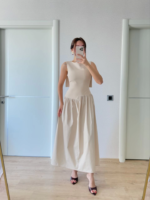 Arkası Kanatlı Uzun Elbise- Bej - Görsel 2