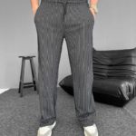 Su Yolu Çizgili Cepli Pantalon - Siyah