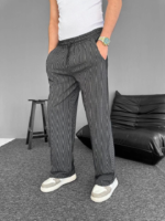 Su Yolu Çizgili Cepli Pantalon - Siyah - Görsel 3