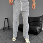 Su Yolu Çizgili Cepli Pantalon - Gri