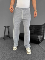 Su Yolu Çizgili Cepli Pantalon - Gri