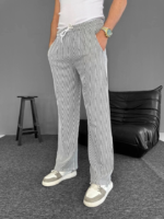 Su Yolu Çizgili Cepli Pantalon - Gri - Görsel 2