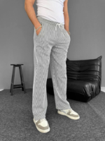 Su Yolu Çizgili Cepli Pantalon - Gri - Görsel 4