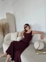 Sırt Dekolteli Kolsuz Uzun Elbise - Mürdüm