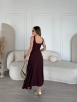 Sırt Dekolteli Kolsuz Uzun Elbise - Mürdüm - Görsel 3