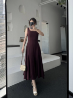 Sırt Dekolteli Kolsuz Uzun Elbise - Mürdüm - Görsel 4