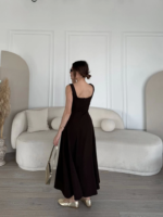 Sırt Dekolteli Kolsuz Uzun Elbise - Kahverengi - Görsel 3