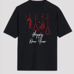 Happy New Year Baskılı T-shirt - Siyah