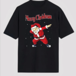 Merry Christmas Baskılı Noel Babalı T-shirt - Siyah