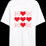 Anneler Gününe Özel Tasarım MOM Kalp Baskılı T-shirt - Beyaz
