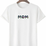 Anneler Gününe Özel Tasarım Mom Çiçek Baskılı T-shirt - Beyaz