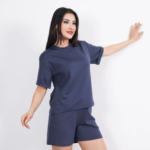 Osy Modal Yumuşak Dokulu Kumaş Bisiklet Yaka T-shirt Kısa Şort İkili Takım - Antrasit