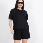 Osy Modal Yumuşak Dokulu Kumaş Bisiklet Yaka T-shirt Kısa Şort İkili Takım - Siyah