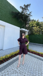 Yakalı Gömlek Kemerli Şortlu Takım - Bordo - Görsel 2