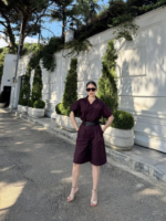 Yakalı Gömlek Kemerli Şortlu Takım - Bordo - Görsel 3