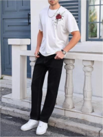 Erkek Bisiklet Yaka Kısa Kol Baskılı T-shirt - Beyaz - Görsel 4