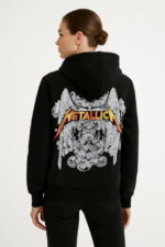 Metallica İki İplik Kapüşonlu Ön Ve Arka Baskılı Hoodie - Siyah - Görsel 4