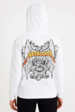 Metallica İki İplik Kapüşonlu Ön Ve Arka Baskılı Hoodie - Beyaz - Görsel 3