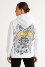Metallica İki İplik Kapüşonlu Ön Ve Arka Baskılı Hoodie - Beyaz - Görsel 4