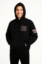 Üç İplik Kapüşonlu Ön Ve Arka Baskılı SweatShirt Hoodie - Siyah - Görsel 3