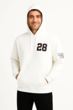 Üç İplik Kapüşonlu Ön Ve Arka Baskılı SweatShirt Hoodie - Beyaz - Görsel 2