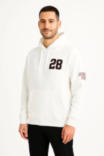Üç İplik Kapüşonlu Ön Ve Arka Baskılı SweatShirt Hoodie - Beyaz - Görsel 4