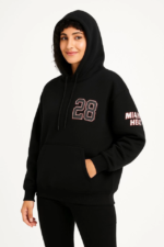 Üç İplik Kapüşonlu Ön Ve Arka Baskılı SweatShirt Hoodie - Siyah - Görsel 3