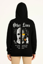 Üç İplik Kapşonlu ön Ve Arka Baskılı SweatShirt Hoodie- Siyah - Görsel 2