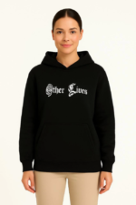 Üç İplik Kapşonlu ön Ve Arka Baskılı SweatShirt Hoodie- Siyah - Görsel 3