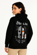 Üç İplik Kapşonlu ön Ve Arka Baskılı SweatShirt Hoodie- Siyah - Görsel 4