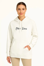 Üç İplik Kapşonlu ön Ve Arka Baskılı SweatShirt Hoodie- Beyaz - Görsel 4
