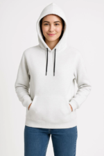 Üç İplik Kapüşonlu Kanguru Çepli SweatShirt Hoodie - Beyaz - Görsel 4