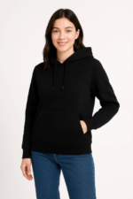 Üç İplik Kapüşonlu Kanguru Çepli SweatShirt Hoodie - Siyah - Görsel 4