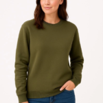 Üç İplik Düz Bisiklet Yaka SweatShirt - Haki