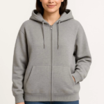 Üç İplik Kapüşonlu Tam Fermuarlı Kanguru Çepli SweatShirt Hoodie - Gri