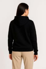 Üç İplik Kapüşonlu Tam Fermuarlı Kanguru Çepli SweatShirt Hoodie - Siyah - Görsel 4