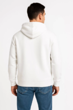 Erkek Üç İplik Kapüşonlu Tam Fermuarlı Kanguru Çepli SweatShirt Hoodie - Beyaz - Görsel 2