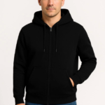 Erkek Üç İplik Kapüşonlu Tam Fermuarlı Kanguru Çepli SweatShirt Hoodie - Siyah