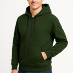 Erkek Üç İplik Kapüşonlu Tam Fermuarlı Kanguru Çepli SweatShirt Hoodie - Haki